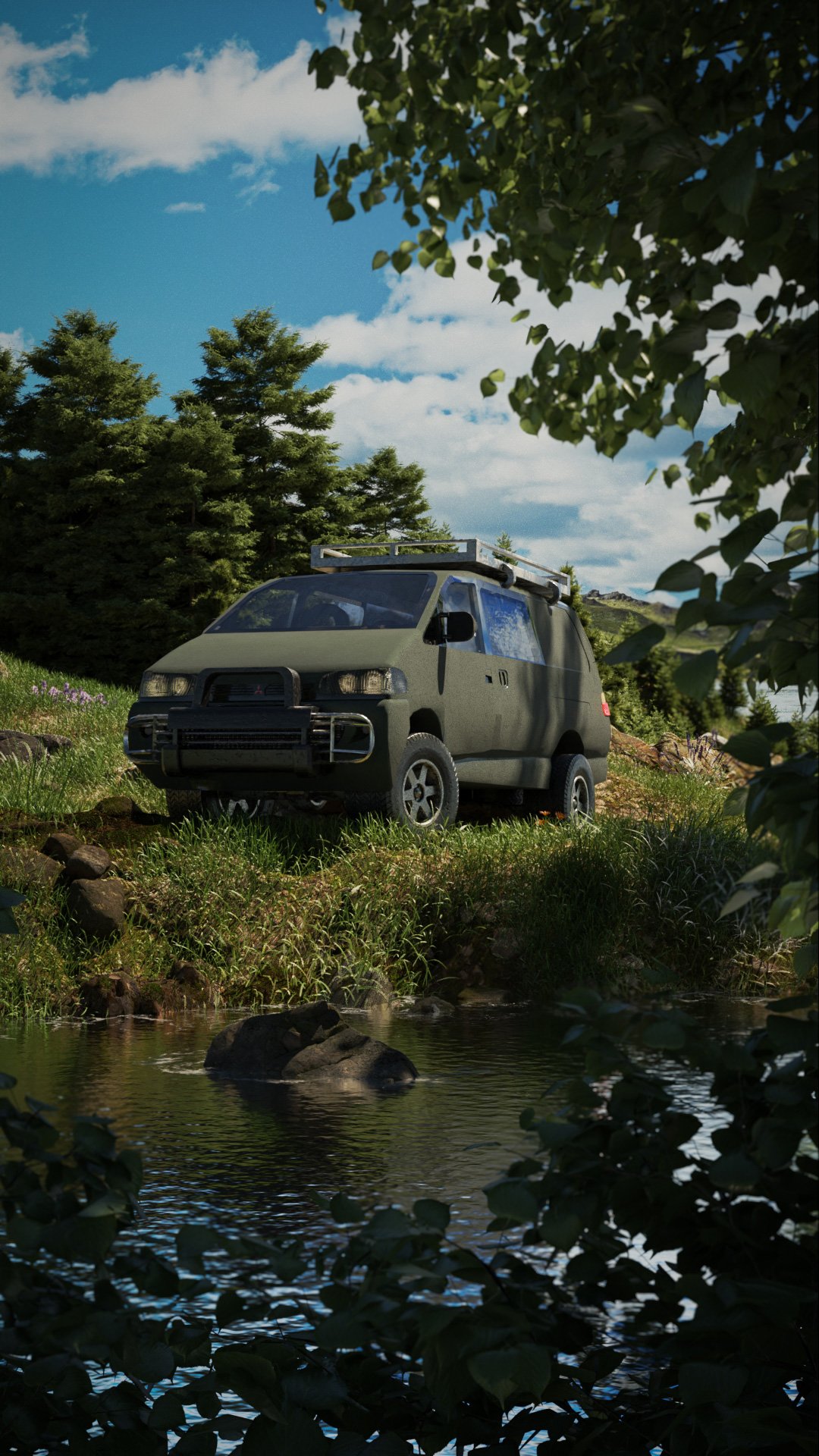 the final render of Mitsubishi Delica v6 Overland model 1994 modeled and rendered in Blender 3D