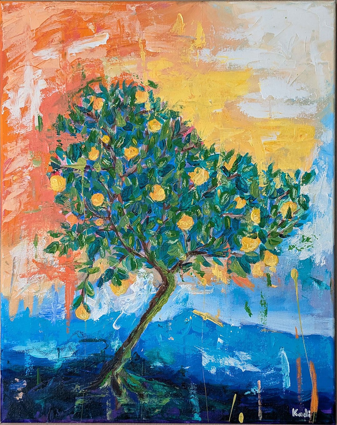 Lemon tree acrylic painting by Artist Ahmad Kadi