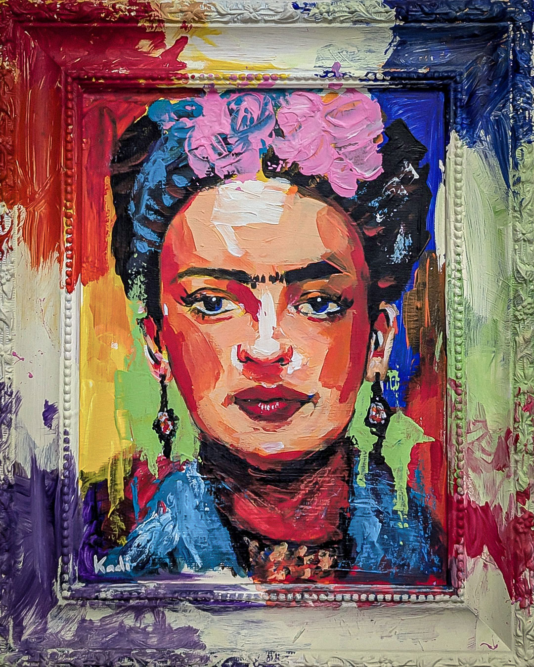 frida kahlo Acrylic portrait painting by Artist Ahmad Kadi