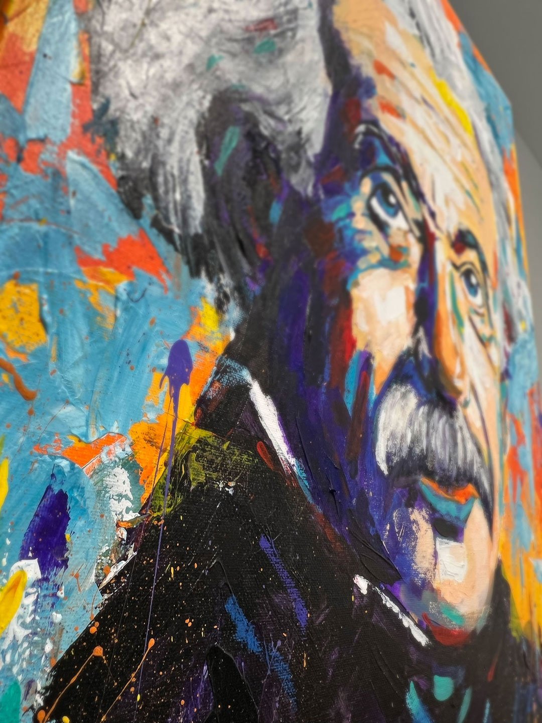 vibrant acrylic artwork of Albert Einstein by Artist in DC Ahmad Al kadi