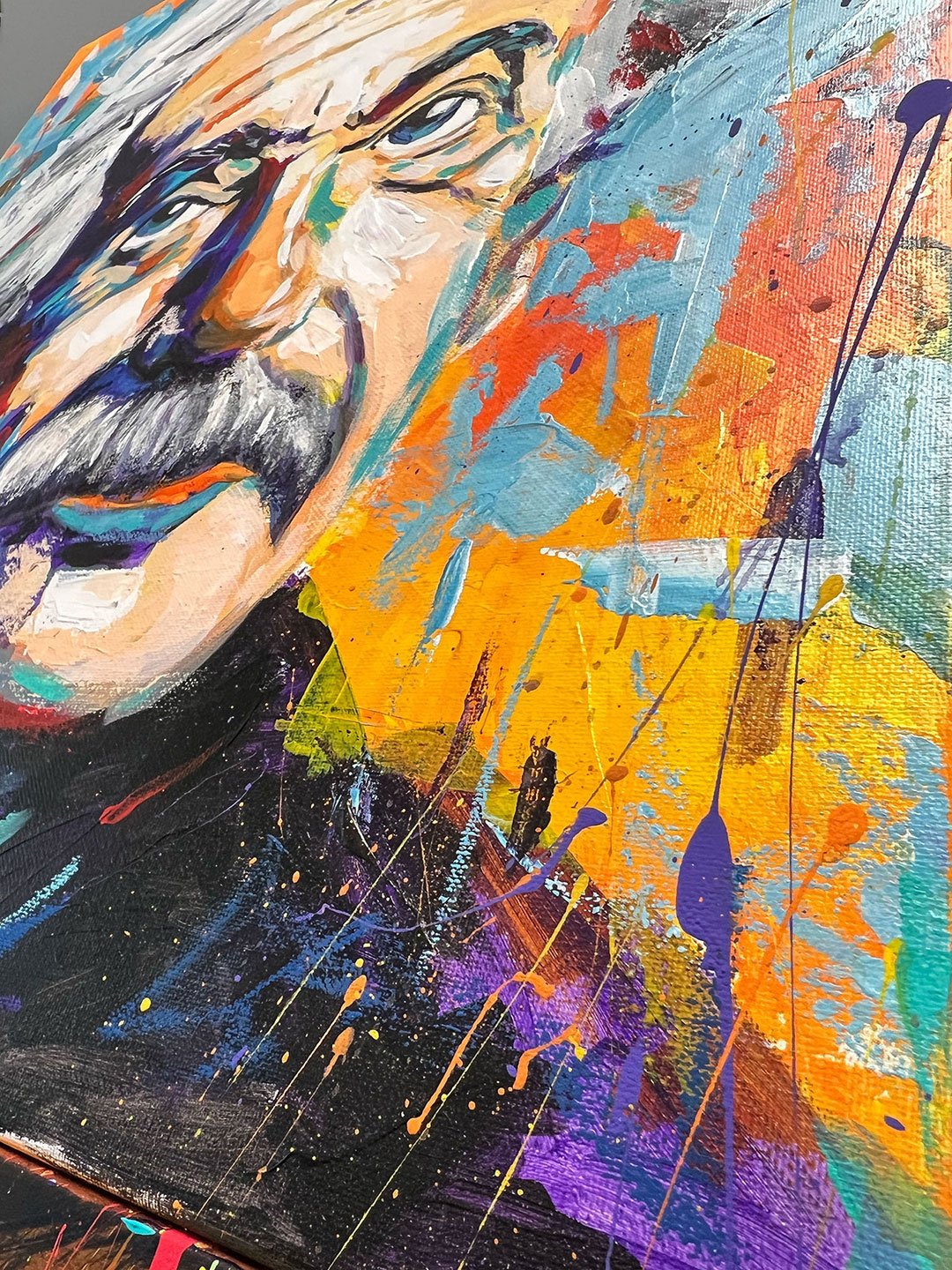 vibrant acrylic artwork of Albert Einstein by Artist in DC Ahmad Al kadi