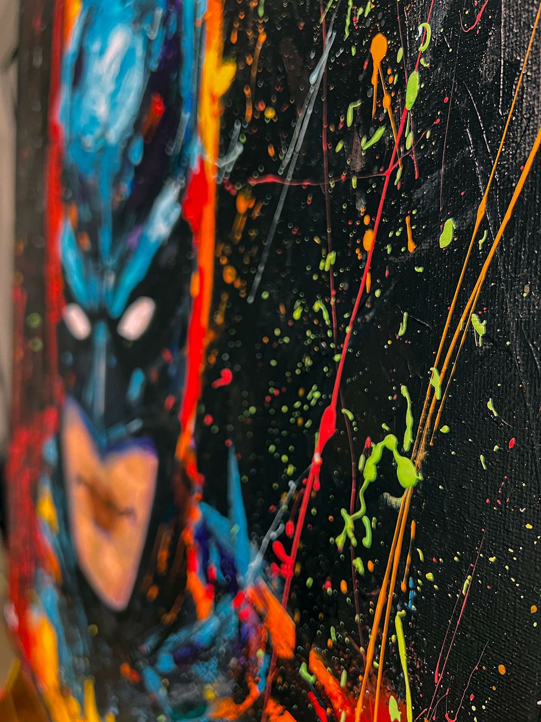 Vivid Batman Original Acrylic Art – Bold Superhero Painting with Joker-Inspired Accents by Artist in USA Ahmad Al Kadi Ahmed Qadi