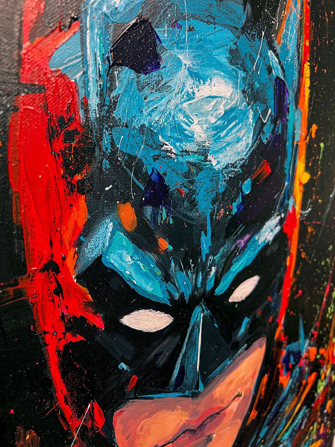 Vivid Batman Original Acrylic Art – Bold Superhero Painting with Joker-Inspired Accents by Artist in USA Ahmad Al Kadi Ahmed Qadi