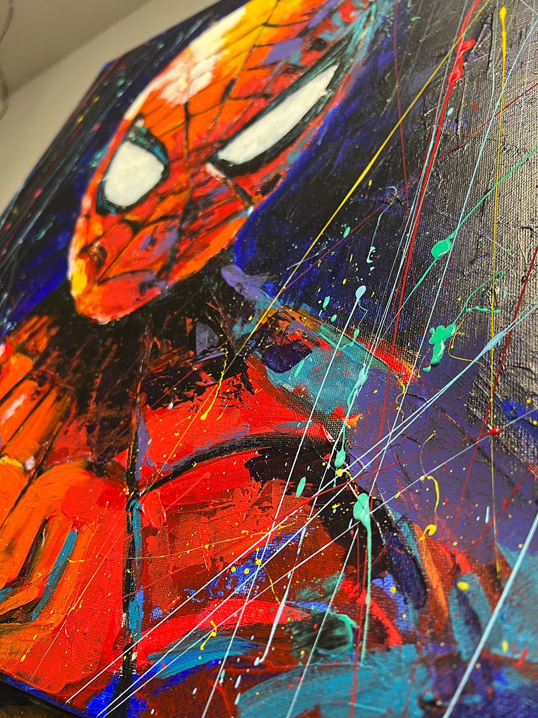 Vibrant Spider-Verse: Abstract Acrylic Spider-Man Portrait by artist in USA Ahmad Al Kadi