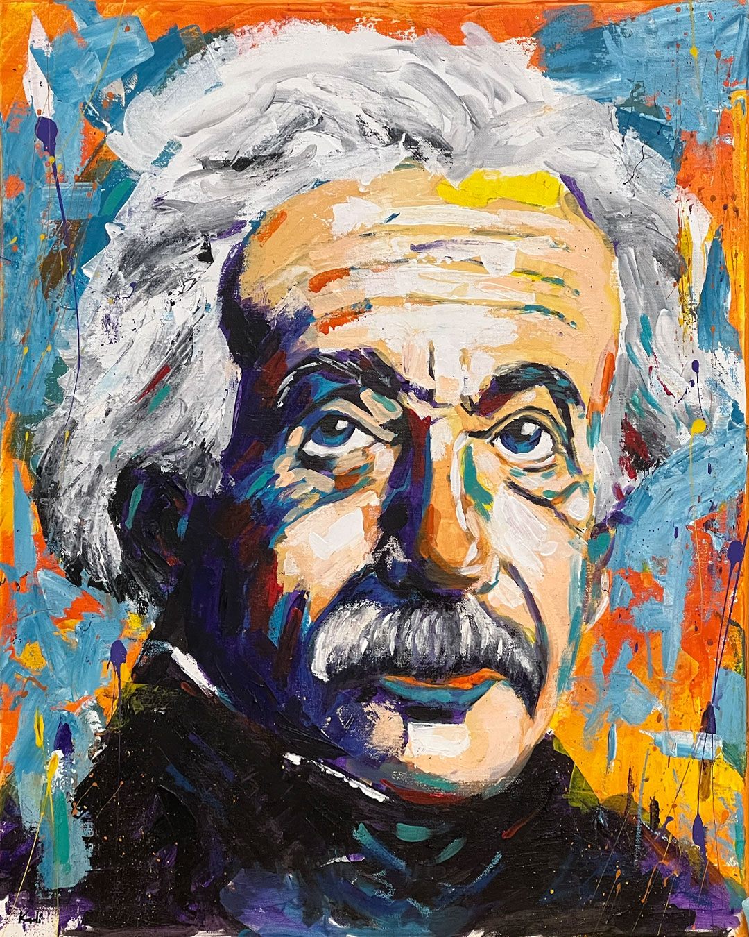 vibrant acrylic artwork of Albert Einstein by Artist in DC Ahmad Al kadi