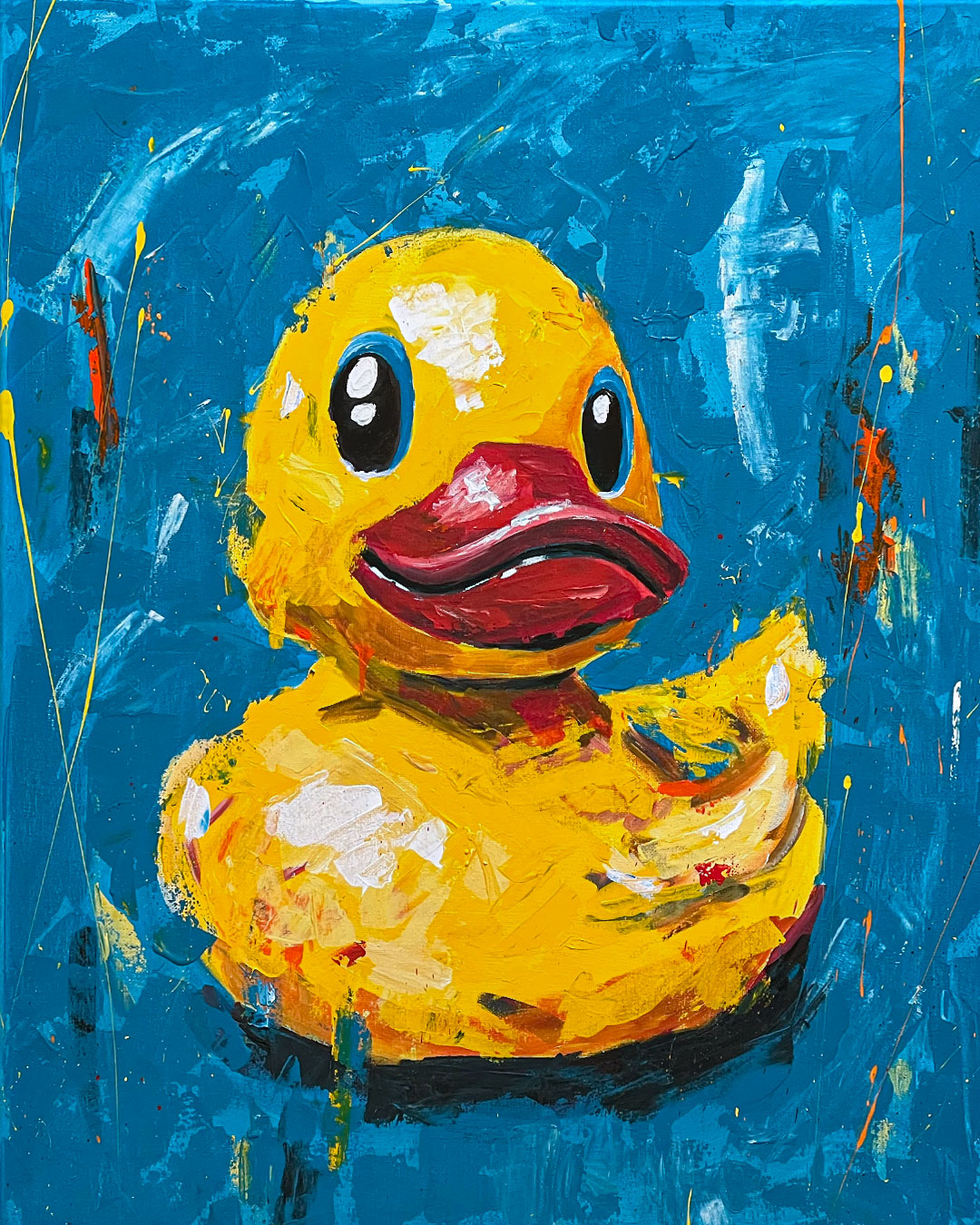 Splash of Joy Vibrant Pop Art Rubber Duck acrylic Painting by Artist in DC Ahmad Al Kadi