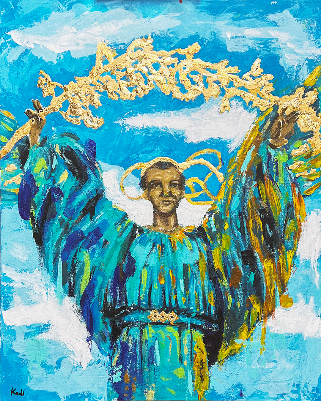 Original Ukrainian Independence Monument- Acrylic on canvas with gold leaf BY artist in DC Ahmad Al Kadi