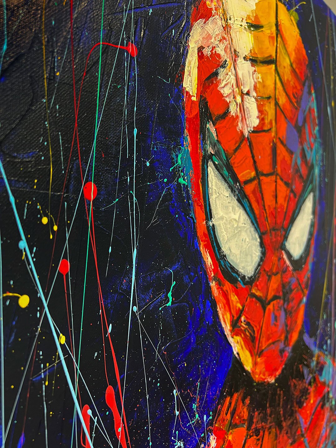 Vibrant Spider-Verse: Abstract Acrylic Spider-Man Portrait by artist in USA Ahmad Al Kadi