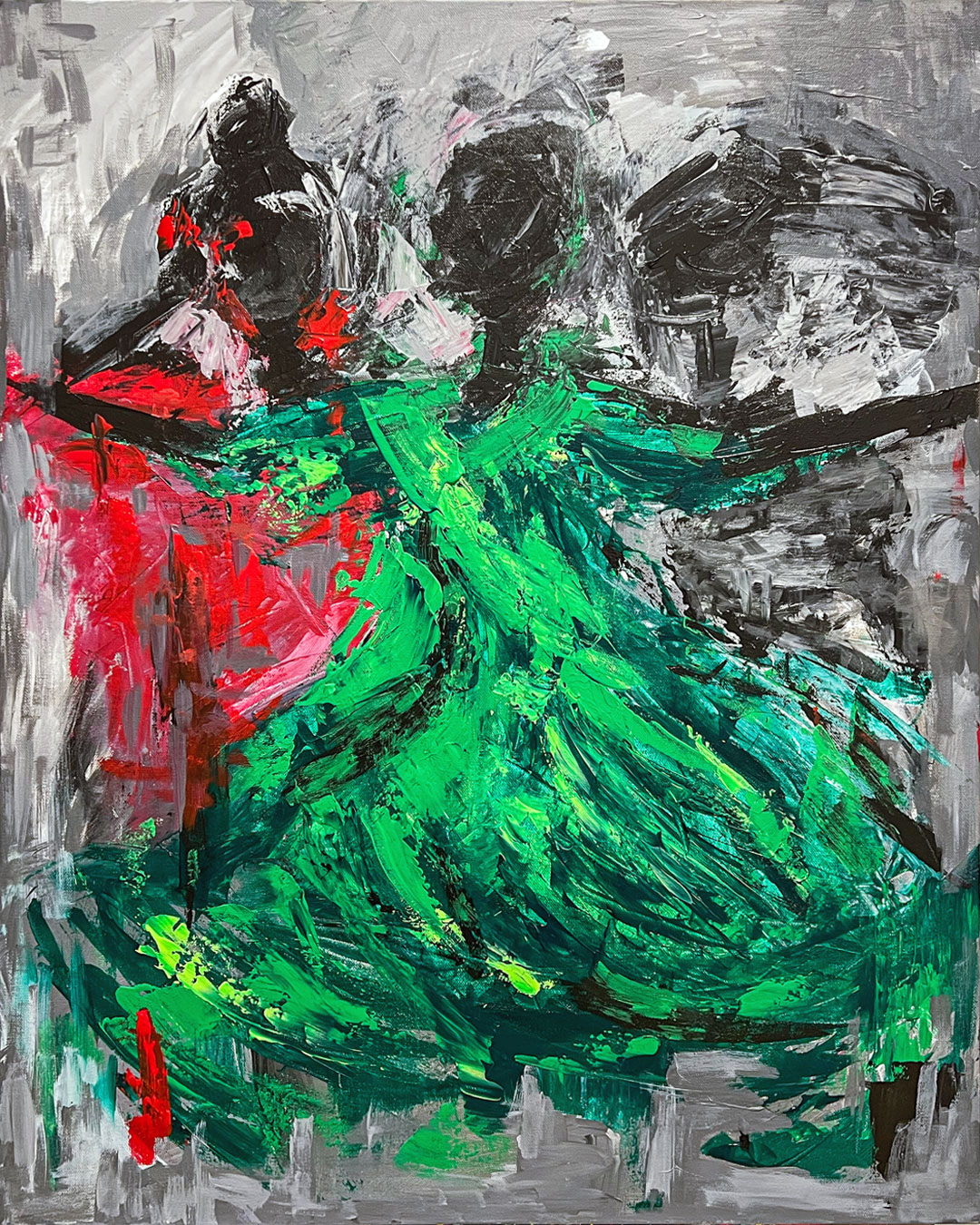 Mixed Feelings Acrylic painting original woman dancing abstract black by artist in DC Ahmad Al Kadi